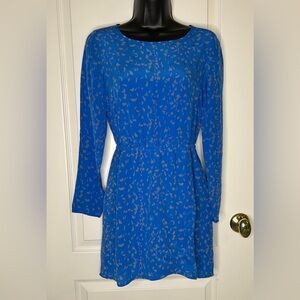 Broadway & Bloom Blue Graphic Patterned Silk Dress Size 00 XS Elastic Waistband